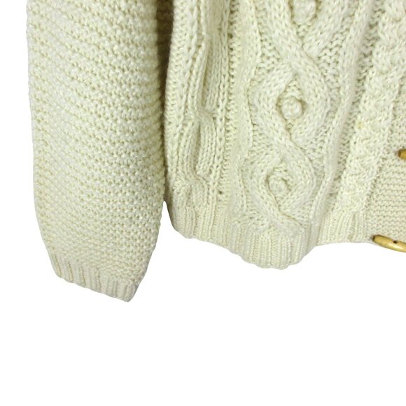 Liz Claiborne Cardigan Sweater Size L Vintage Hand Knit Wood Buttons Cable Knit - Picture 4 of 7